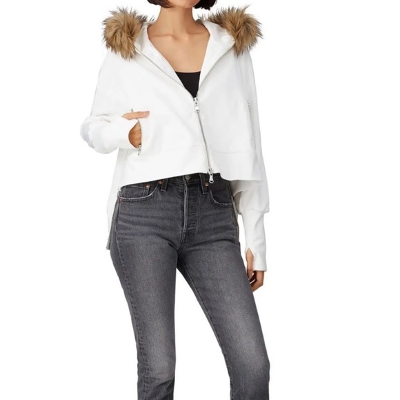 KF/KaufmanFranco Collective White Cropped Faux Fur Hood Jacket - Picture 1 of 11